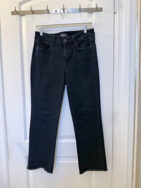 NYDJ Marilyn Straight Leg Jeans Dark Wash Blue Size 8 Raw Hem Tummy Control